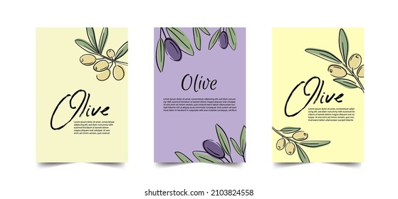 Vector vertical banners with ripe black and green olives on white background. Design for olive oil, olive packaging, natural cosmetics, health care products. With place for text