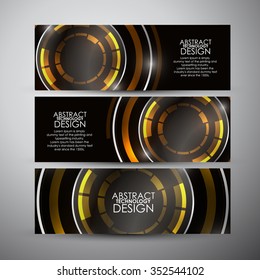 Vector vertical banners set with Abstract gold Modern technology circles background.