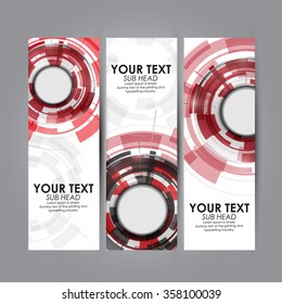 Vector vertical banners set with Abstract red Modern technology circles background.