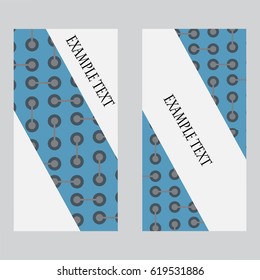 Vector vertical banners set with abstract shapes, circles and gray line on blue background.