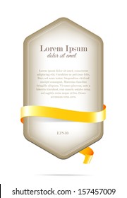 Vector vertical beige paper hexagonal banner with yellow silky ribbon