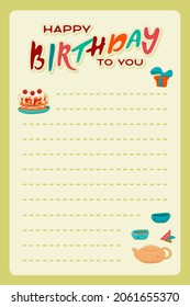 vector vertical birthday invitation in green tones, hedgehog with a gift and a hedgehog with a festive delicious cake on the back, eps 10