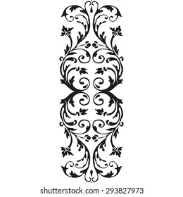 Vector vertical border curled floral element on white background for design 