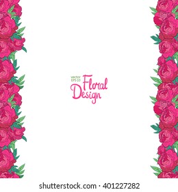 Vector vertical border with peonies and place for your text