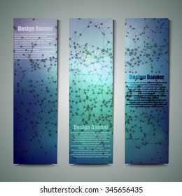Vector vertical business banners set with polygonal abstract shapes, triangles, lines, circles. Polygonal low poly style card. EPS10