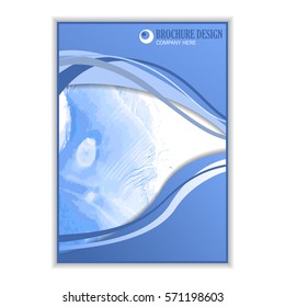 Vector vertical business brochure, flyer with watercolor background for design. Blue color