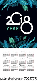 Vector vertical calendar 2018 with exotic plants and tropical leaves