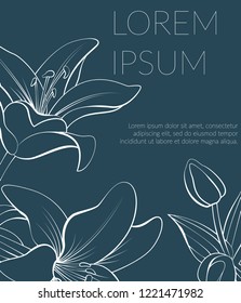 Vector vertical card with Great botanical sketch drawn leaves and flower