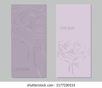 Vector vertical card template with violet and pink background and gradient roses