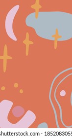 Vector vertical Christmas and New Year background with abstract elements and shapes in Boho style. Background for social media stories. Minimalist Mid century modern.