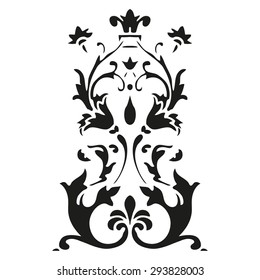 Vector vertical curled floral element on white background for design 