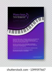 Vector vertical design template with top view Piano keys on violet background.