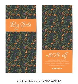 Vector vertical discount banners with floral pattern