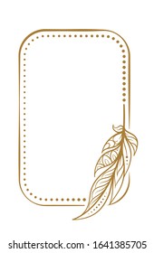 Vector vertical dotted frame frame with boho style feather decoration