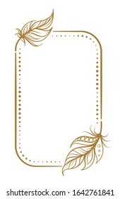 Vector vertical dotted frame frame with boho style feather decoration