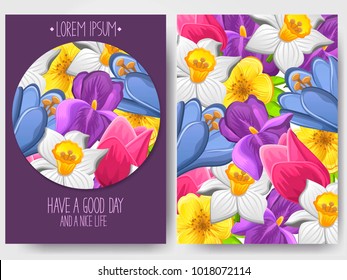 Vector vertical floral banner with spring flowers.Spring design for natural cosmetics, perfume or other products. Can be used as greeting card or wedding invitation