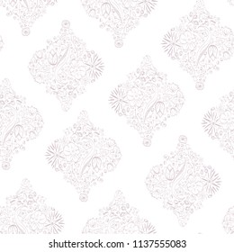 Vector Vertical Flowerly Tiles in white and pastel pink seamless pattern background. Perfect for fabric, scrapbooking and wallpaper projects.