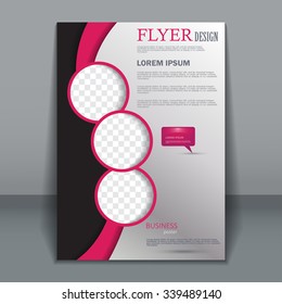 Vector vertical flyer template for design. Editable A4 poster for business,  magazine cover. Silver, black and pink color.