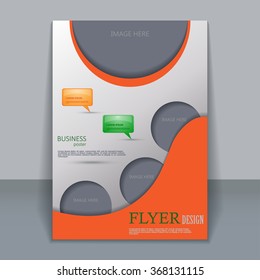 Vector vertical flyer template for design. Editable A4 poster for business,  magazine cover. Silver, orange and green color.