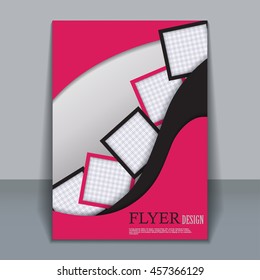 Vector vertical flyer template for design. Editable A4 poster for business, magazine cover. Grey and pink colors.