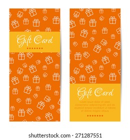 Vector vertical gift cards. Banners, brochures set. Gift boxes pattern