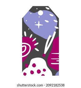 Vector vertical gift tag with simple elements. Hand drawn flat concept with abstract shapes (spruce needle, snow). Grey background. Minimalistic templates for decoration of Christmas gift boxes