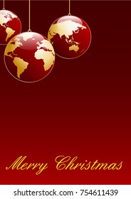 
Vector vertical greeting card Christmas tree, balls in the shape of planet earth