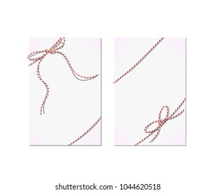 Vector vertical greeting cards with striped ribbons and bows.