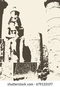 vector vertical grunge texture. the statue of Rameses on the throne in the temple of OMON RA. background illustration for design