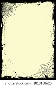 The vector vertical Halloween banner blank yellow template background and grunge black border   spider net