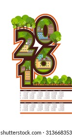 Vector vertical illustration calendar 2016 letter of the houses built in ecological style