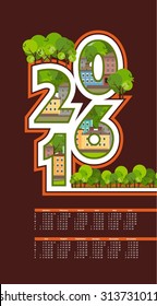 Vector vertical illustration calendar 2016 letter of the houses built in ecological style