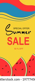 Vector vertical illustration of a summer sale banner for your store, website, and social networks.