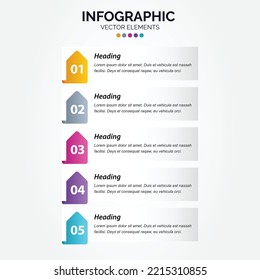 Vector Vertical Infographic design with icons. 5 options or 5 steps. process diagram. flow chart. info graph. Vertical Infographic for business concept. presentations banner. workflow layout.