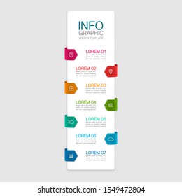 Vector vertical infographic diagram with tags, template for business, presentations, web design, 7 options.