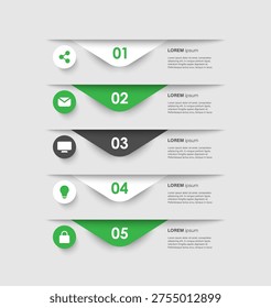 Vector vertical infographic label design template with icons and 5 options or steps for process diagram, presentations, workflow layout or flow chart