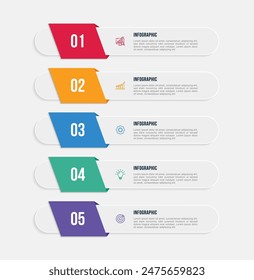 Vector vertical infographic template design. 5 options or steps business infographic template design. Can be used for process diagram, presentations, workflow layout, flow chart, steps, banner.