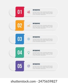 Vector vertical infographic template design. 5 options or steps business infographic template design. Can be used for process diagram, presentations, workflow layout, flow chart, steps, banner.