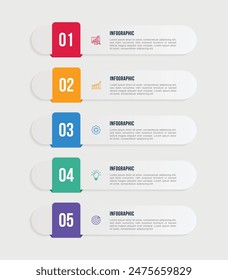 Vector vertical infographic template design. 5 options or steps business infographic template design. Can be used for process diagram, presentations, workflow layout, flow chart, steps, banner.