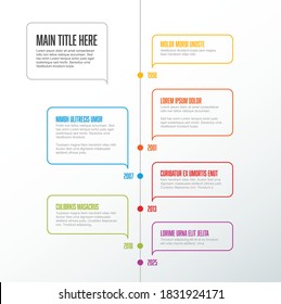 Plantilla de línea de tiempo de infografía vertical vectorial con burbujas de color de línea delgada