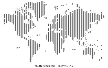 Vector vertical line shape dotted world map with a focus on geographic details of Australia, Africa, and South America. Modern vertical line shape dotted world map feathering abstract country boundary