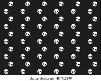 Vector vertical lines pattern with human skulls. Simple dead head design. Black and white seamless.