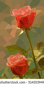 Vector vertical mosaic with large cells of red roses.