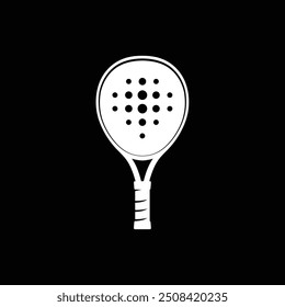 Vector vertical padel racket with unique padel holes in white on black background