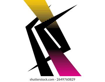 Padrão vertical vetorial de linhas pretas grossas quebradas com listras amarelas e roxas sobre um fundo branco. Elemento de design divisor, fundo de vetor listrado para capas, folhetos, publicidade. Meio-tom