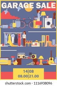 Vector Vertical Poster Or Flyer For Garage Sale With Used Goods 