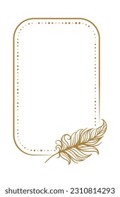 Vector vertical rectangle dotted frame with feathers decoration