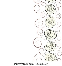 Vector vertical rose flowers seamless pattern. Hand painted illustration in neutral and brown colors with copy space (place for your text).