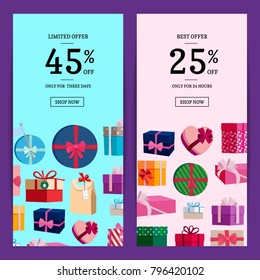 Vector vertical sale banner templates with gift boxes and place for text illustration