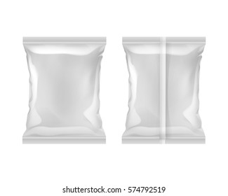 Vector Vertical Sealed Empty Plastic Foil Bag for Package Design with Smooth Edges Back Front View Close up Isolated White Background